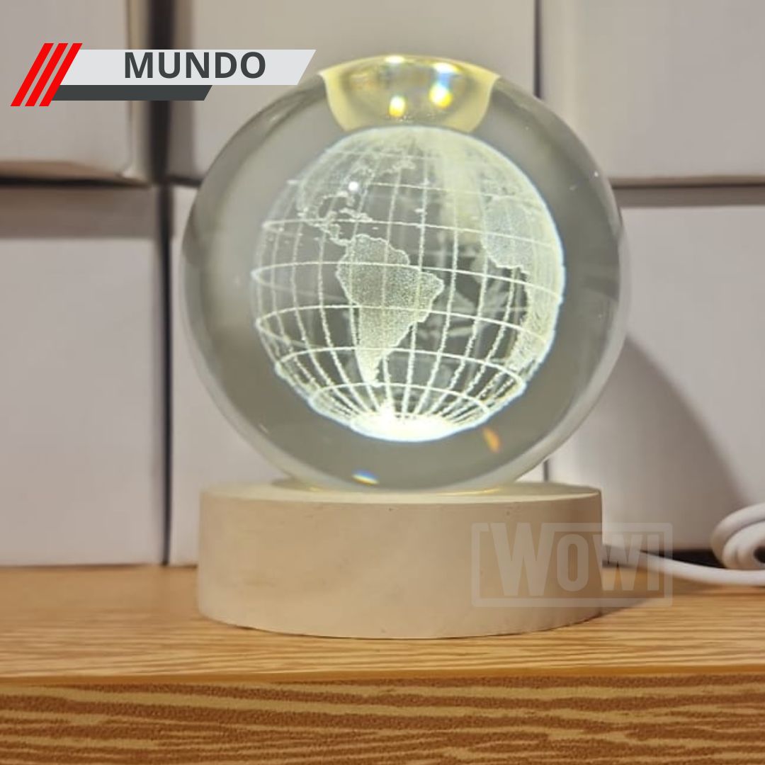 Bola de Cristal 3D Diseño de Sistema Solar con Iluminación y Base de Madera