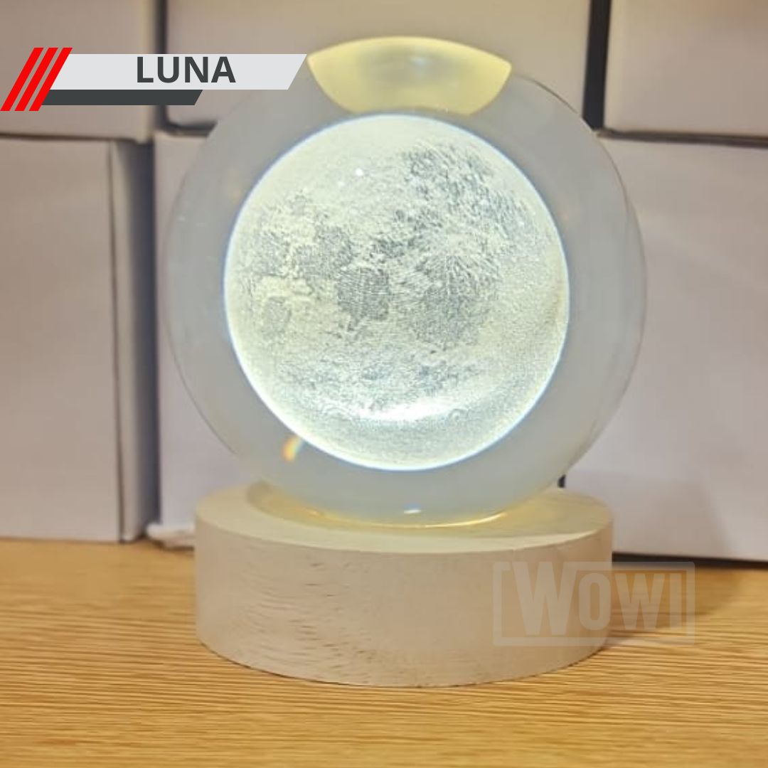 Bola de Cristal 3D Diseño de Sistema Solar con Iluminación y Base de Madera