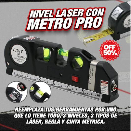 ProLáser FIXIT™ NIVEL + LASER + METRO + REGLA (4 en 1) : ¡Tus proyectos SIN ERRORES , SIN ESTRÉS!