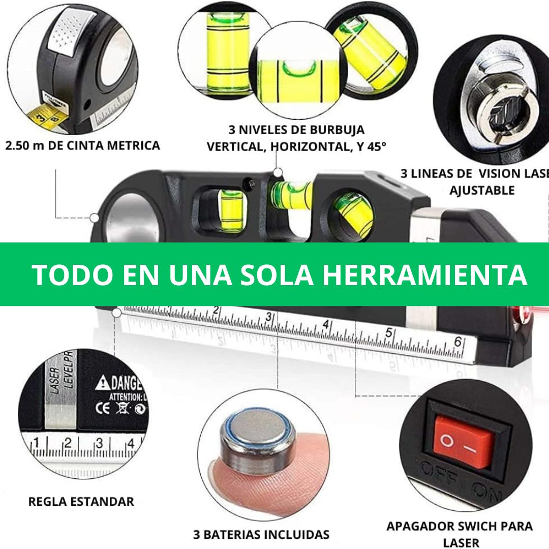 ProLáser FIXIT™ NIVEL + LASER + METRO + REGLA (4 en 1) : ¡Tus proyectos SIN ERRORES , SIN ESTRÉS!