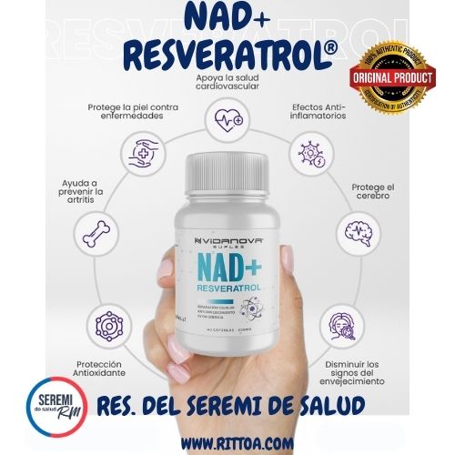 NAD + Resveratrol PREMIUM - Cápsulas de Reparación Celular Antienvejecimiento y Energía Extra