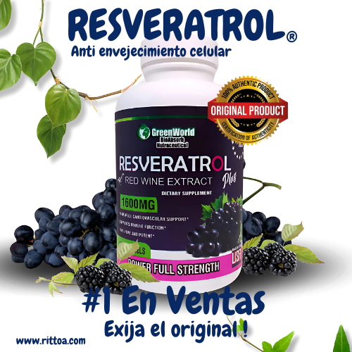 100% RESVERATROL PLUS® - MADE IN USA- -Anti envejecimiento celular Exija el original