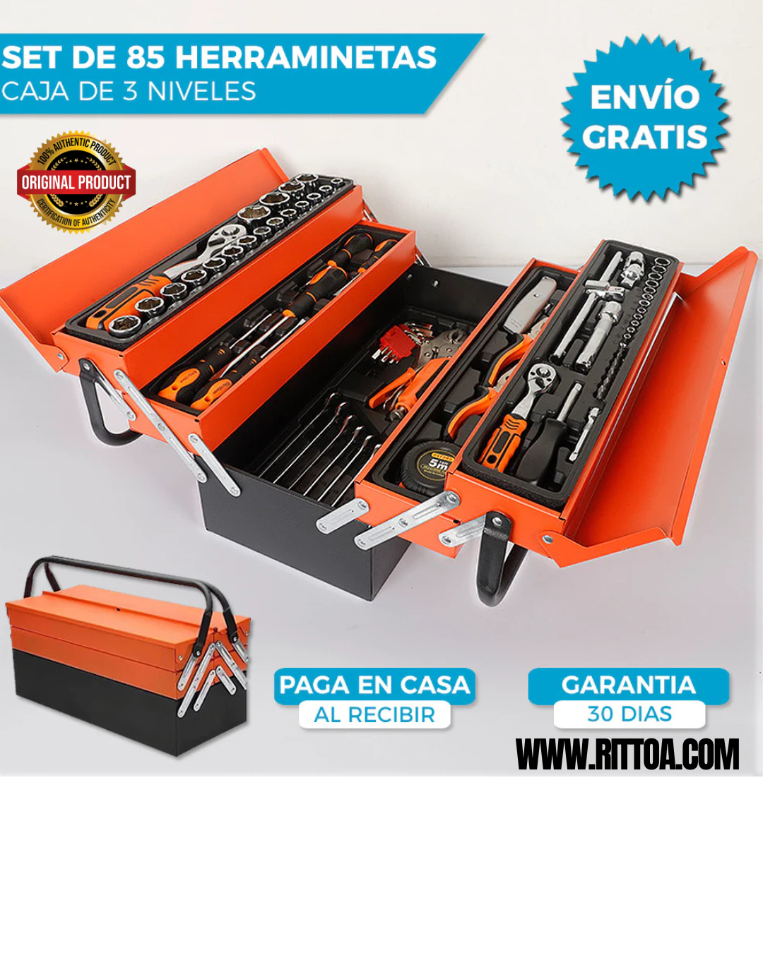 CAJA DE HERRAMIENTAS MAX PROFESIONAL DE 3 NIVELES | INCLUYE 85 PIEZAS 🛠️