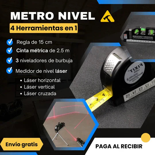 ProLáser FIXIT™ NIVEL + LASER + METRO + REGLA (4 en 1) : ¡Tus proyectos SIN ERRORES , SIN ESTRÉS!