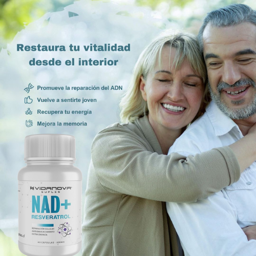 NAD + Resveratrol PREMIUM - Cápsulas de Reparación Celular Antienvejecimiento y Energía Extra