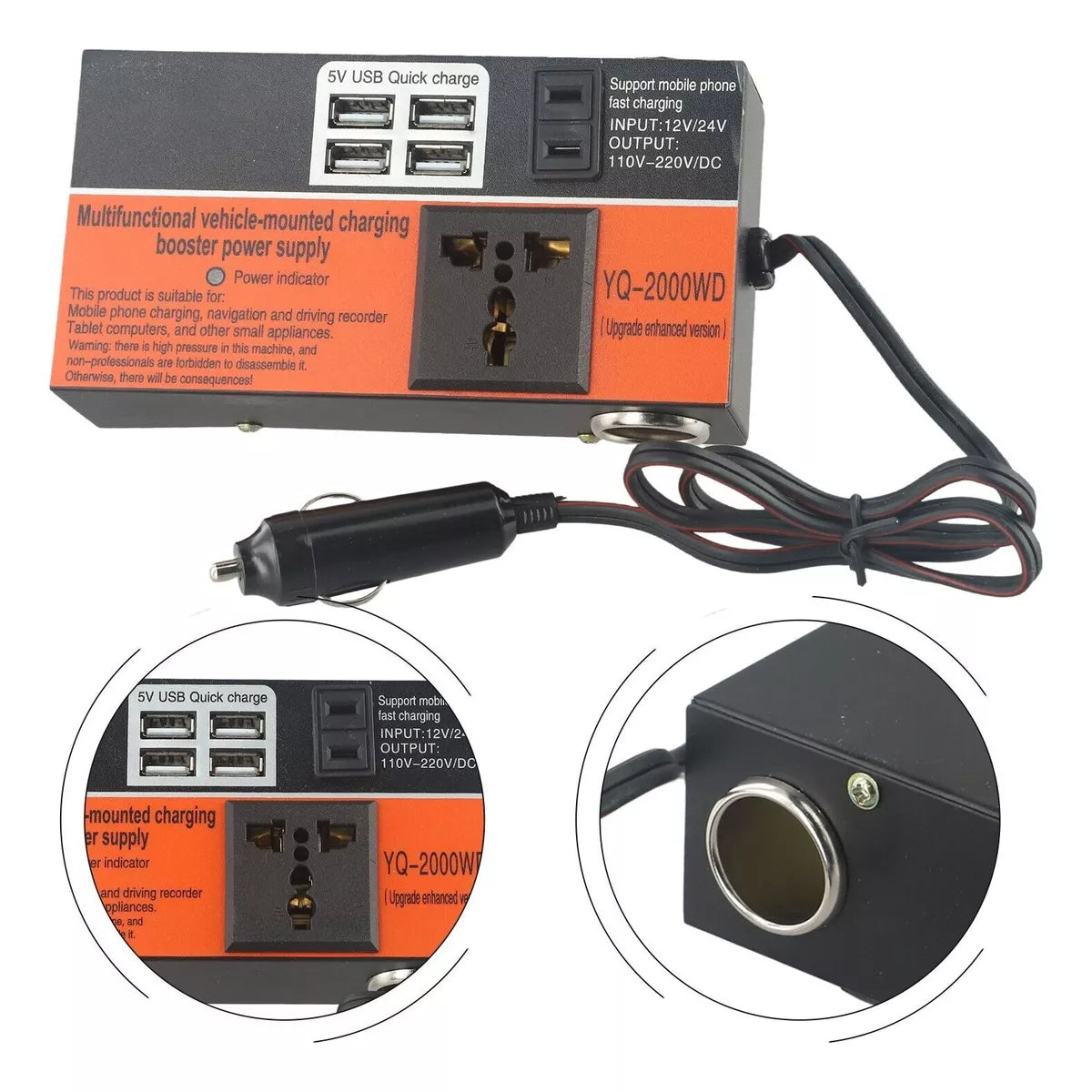 Maxtime - Inversor de Corriente para Carros 12V/24V 110V