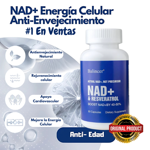 NAD + Resveratrol - Cápsulas de Reparación Celular Antienvejecimiento y Energía Extra (90 Cápsulas)