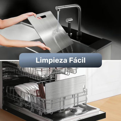 Tabla de cortar de titanio 100% puro: No más microplásticos, bacterias ni cuchillos romos