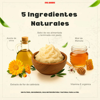 Bálsamo Reparador Natural con Sebo Nutritivo y Miel de Manuka